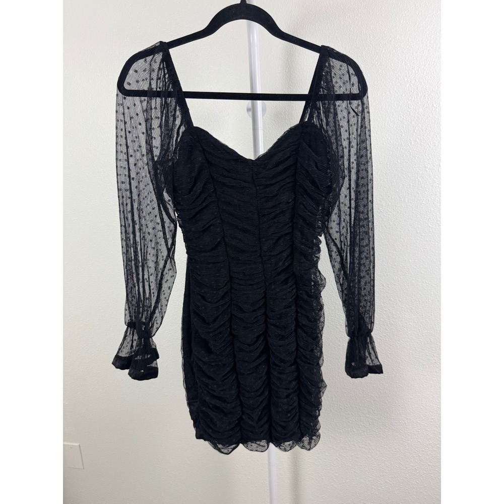 Haute Monde Black Ruched Swiss Dot‎ Sheer Sleeve Mini Dress Whimsigoth